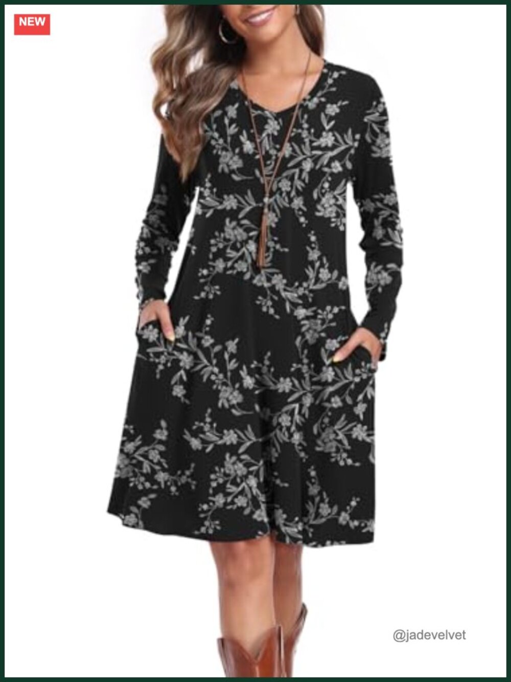 Flowy Long Sleeve T-Shirt Dress with Pockets Casual A-Line Swing Dress